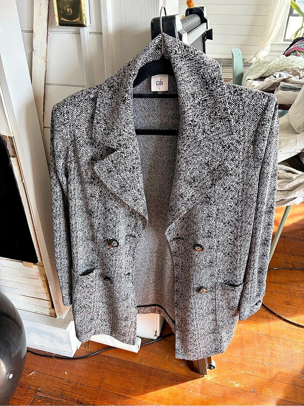 Cabi Agent Jacket Textured Blazer Gray & Black Size Small